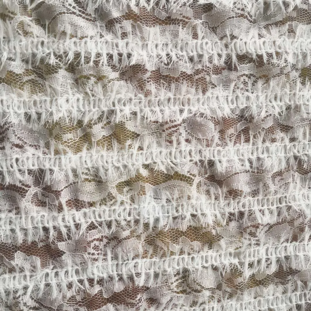 Width 130 cm Polyester 3 d velvet Lace tulle embroider Fabric feather Hair fringe tassel Fabric hollow out For women shirt