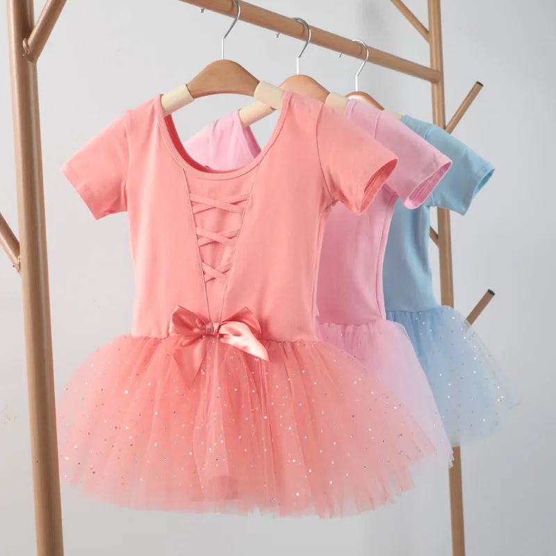 
In Bulk Sequins Kids Dance Wear Child Ballet Leotard Pink Blue Orange Bow Dance Costumes for Girls 