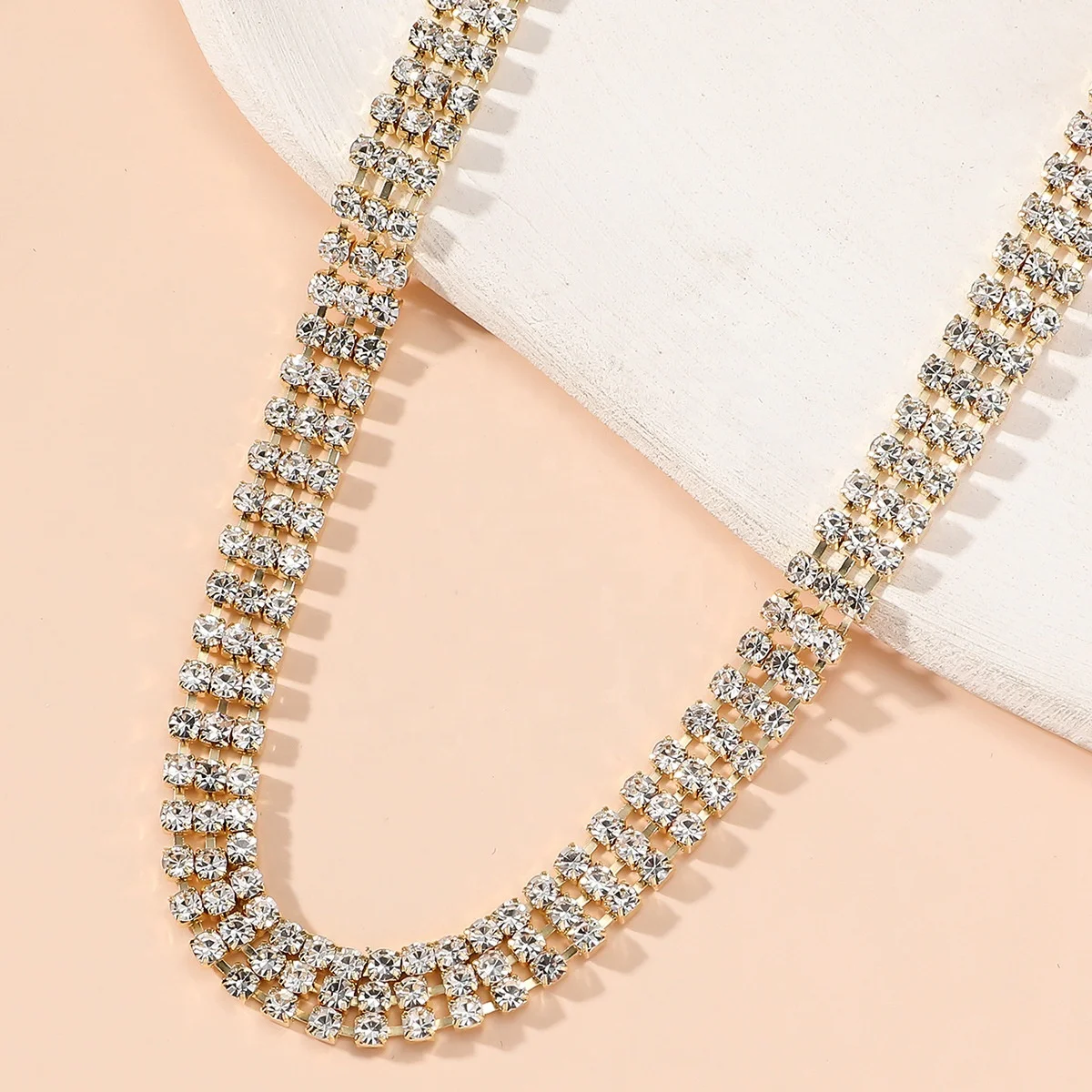 splicing multi-layer diamond inlaid necklace trendy and personalized collarbone chain design neck decoration for women