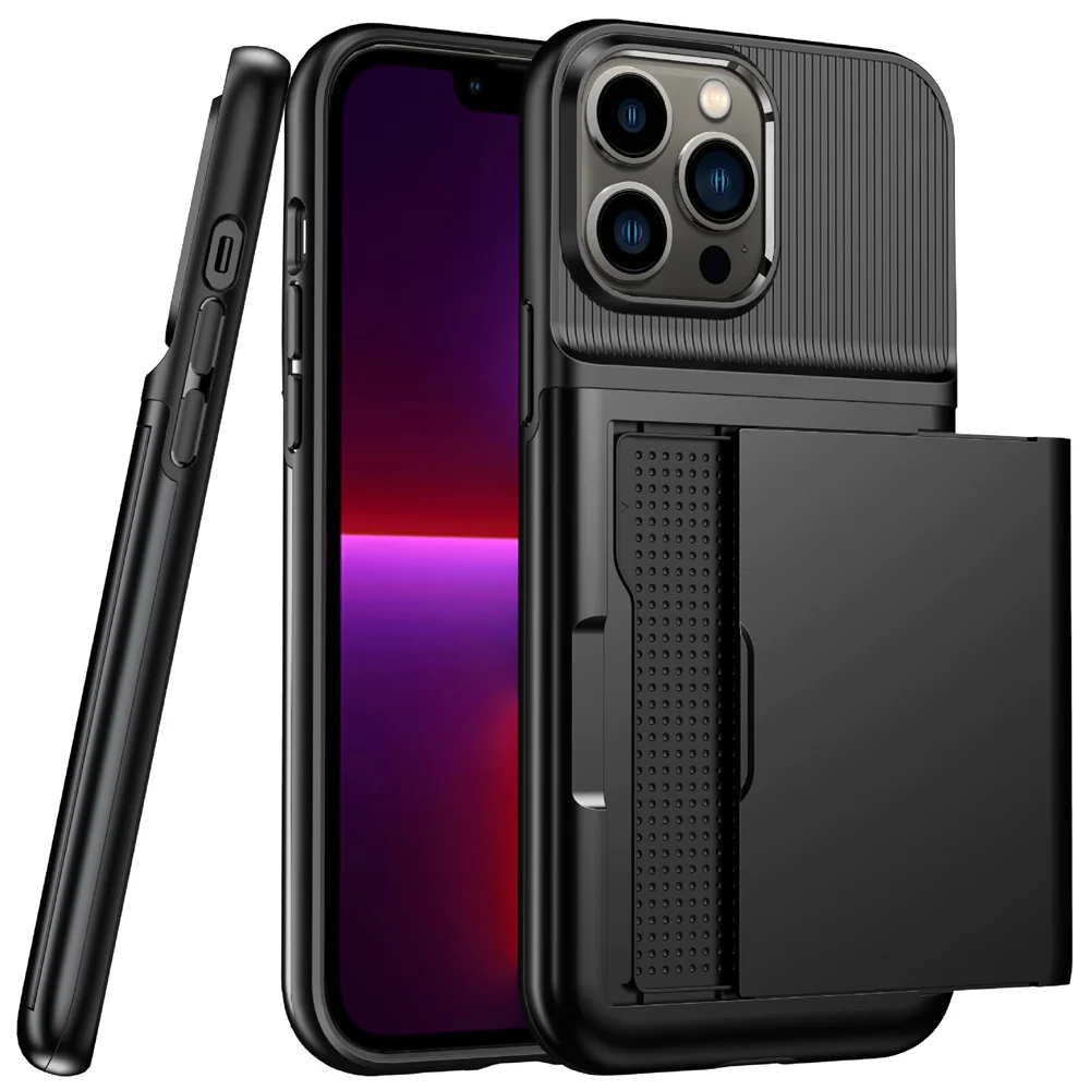 Stylish Hard Rugged Credit Card Phone Holder For iPhone 11 12 13 14 Pro Max Heavy Duty Case