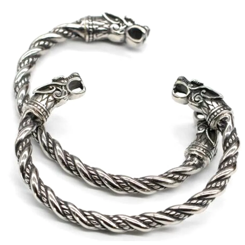 MECYLIFE Personalized Twisted Dragon Bangle Bracelet Stainless Steel Vintage Viking Wolf Bracelet
