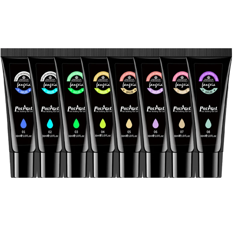 Private Label Poly Gel 30ml Luminous 8 Colors Soak Off Soft Nail Extension Poly Gel Polish Whole Set