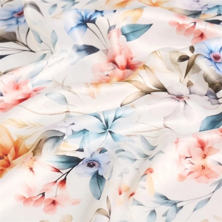 Custom floral digital print satin fabric silk satin fabric shining satin fabric price per meter for clothes
