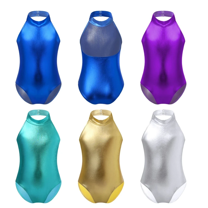 
Big Girls Backless Ballet Gymnastics Bodysuit Shiny Dance Training Athletic Leotard 