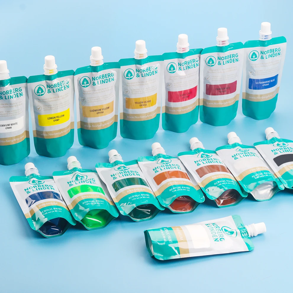 Hot Sale Non-Toxic 15 Colors Plastic Bag packed 120ml Acrylic Paint Set in Color Box