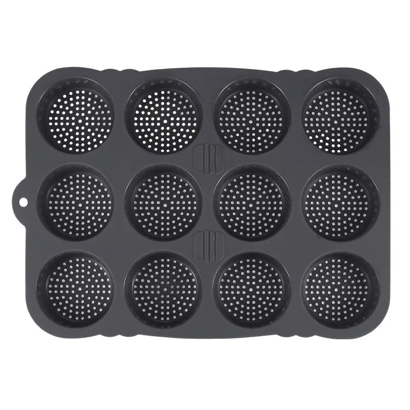 Non Stick Silicone Hamburger Bun Mold 12 Cavity Perforated Silicone Burger Bun Pan for Gluten Free Hamburger