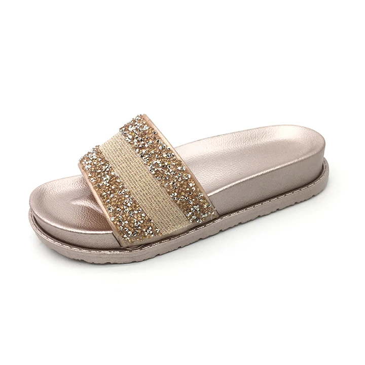 
New Style Female Slides Blingbling Glitter Ladies Trendy Summer Shoes Ladies Diamond Rhinestone Slippers 