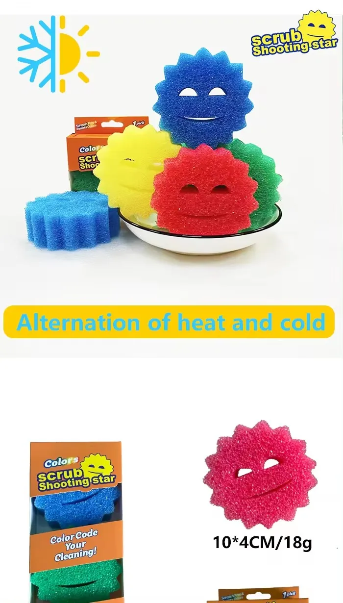Factory Custom 3pcs Pack Color Box Scrub Smiley Face Sponge for Kitchen Washing Deep Cleaning Temperature Control Scratch-Free