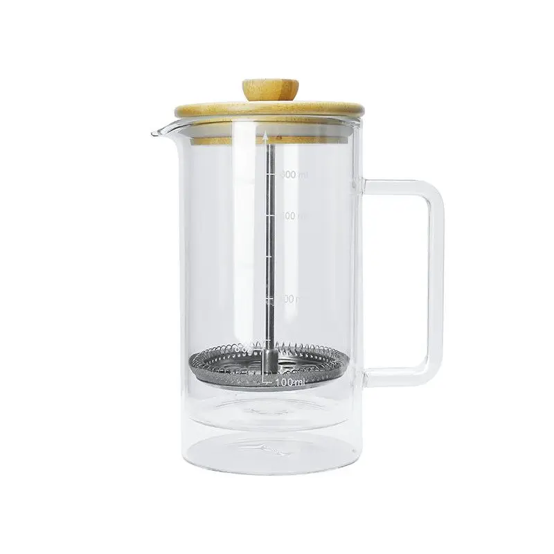 Wholesale French Press Glass Double Wall 350ml Cafeteira Prensa Francesa With Stainless Steel Lid