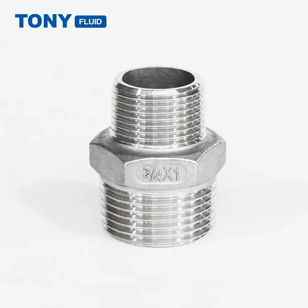 3/8' NPT x 1/8' NPT Male Thread Hex Reducing Nipple Stainless Steel 316 Pipe Compression Fitting