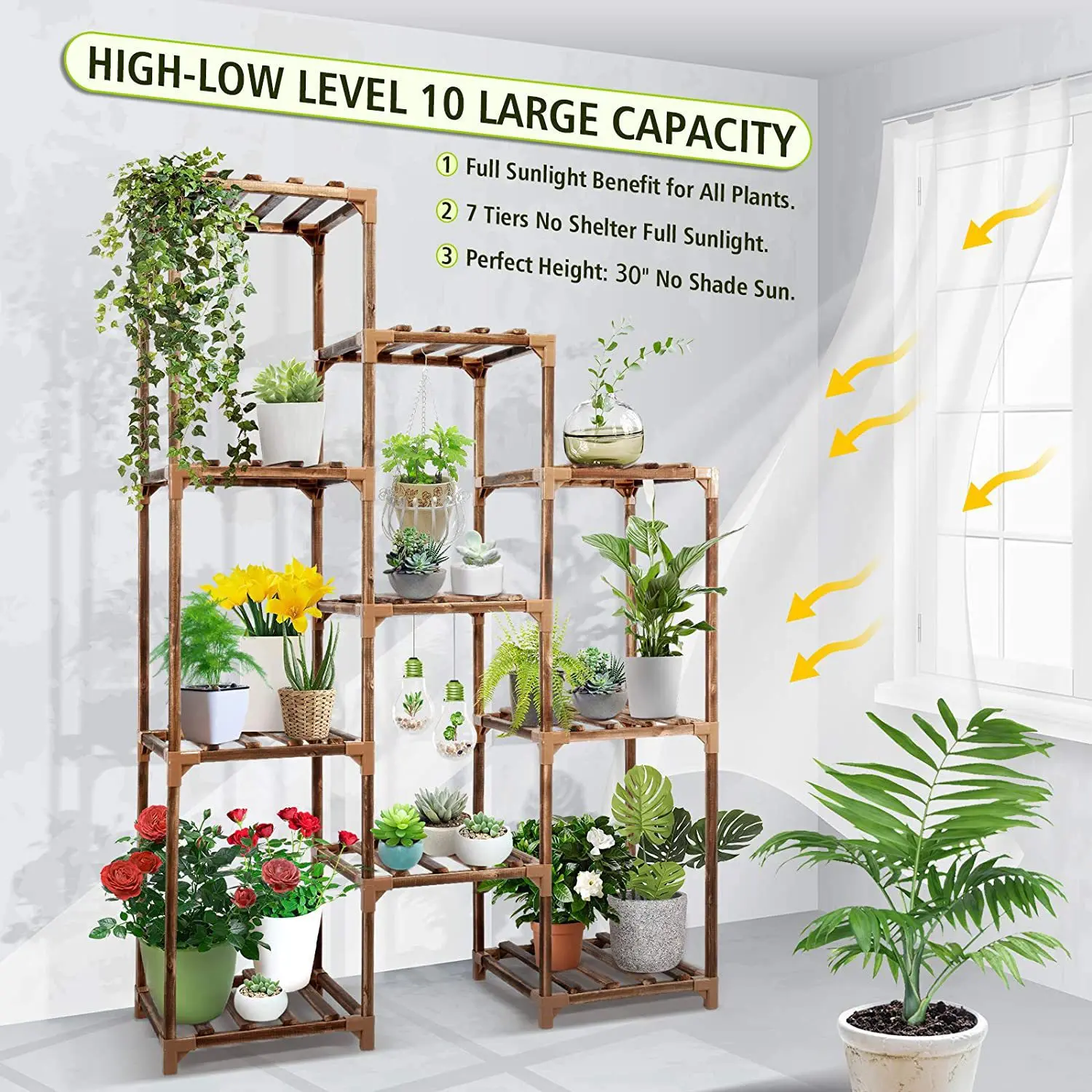 7 Tier Wooden Flower Stand Trellis Plant Pot Stand Wood Potting Pots Shelves Outdoor Gardening Corner Plant Stands