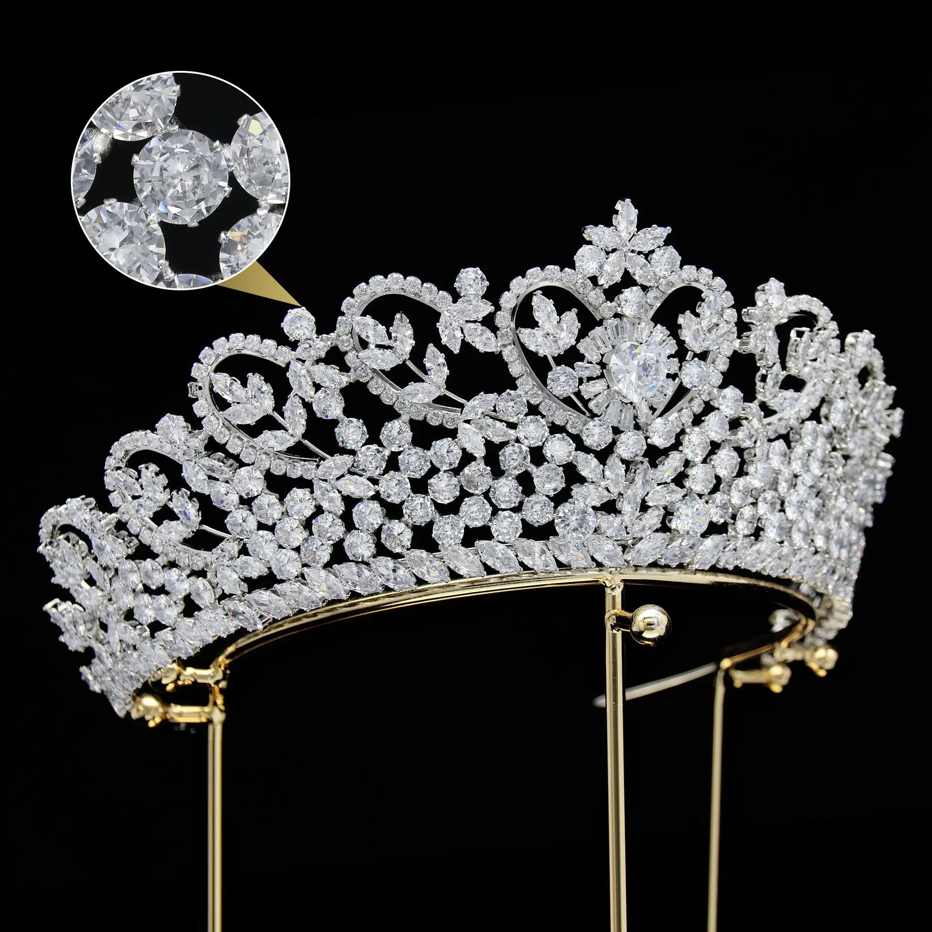 High Quality Queens Headpiece Shiny Cubic Zirconia CZ Wedding Bridal Tiaras Crown for Bride Hair Accessories