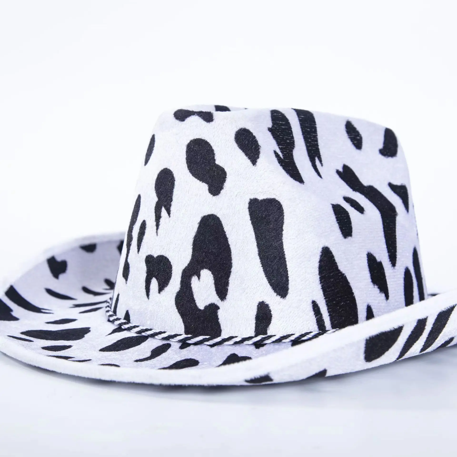 Factory customized cow print party hat holiday printed pattern wide brimmed western cowboy hat for adults