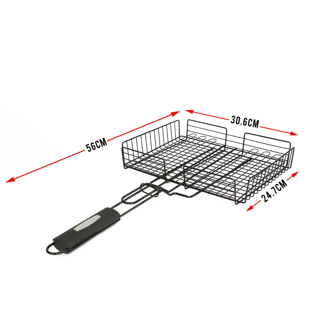 Deluxe Grill Broiler Basket for Safely Cooking Hamburgers or Fish or Steak Over an Open Fire