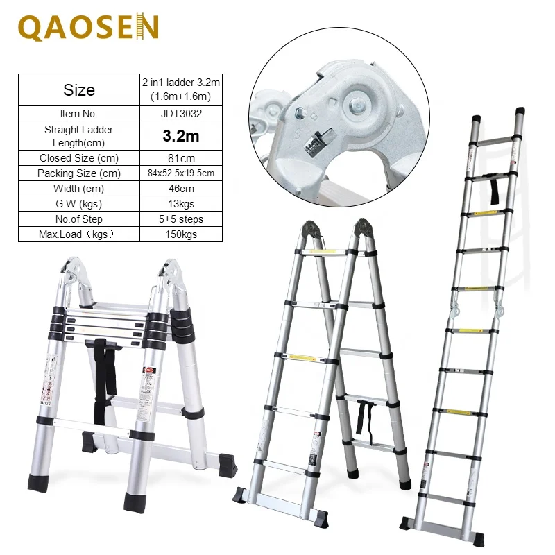 1.6m double side ladder Anuminum 2 In1 Telescopic Ladder A-Frame  Ladders