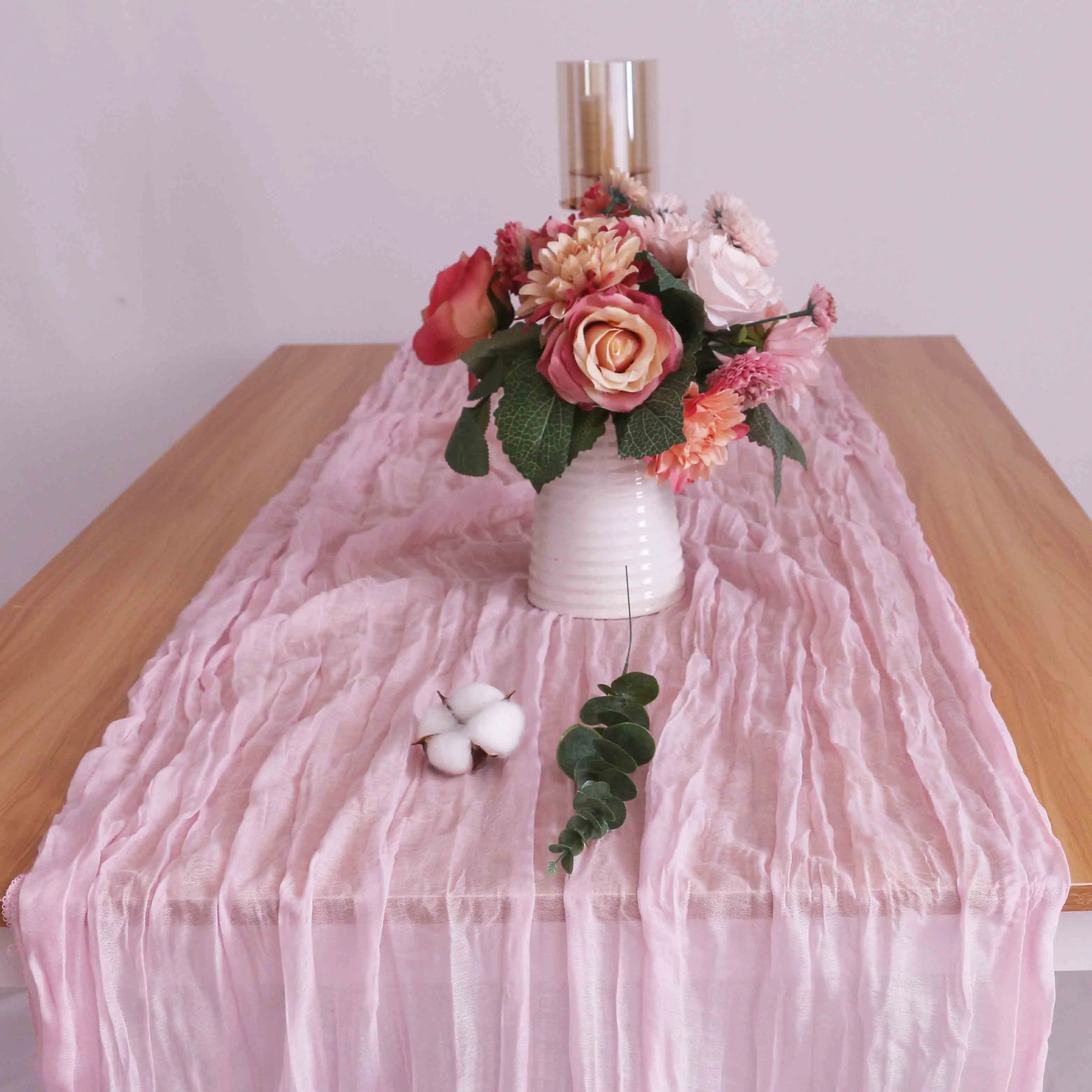RU110 Baby shower birthday party wedding Christmas 60*400cm pink cheesecloth table Runner