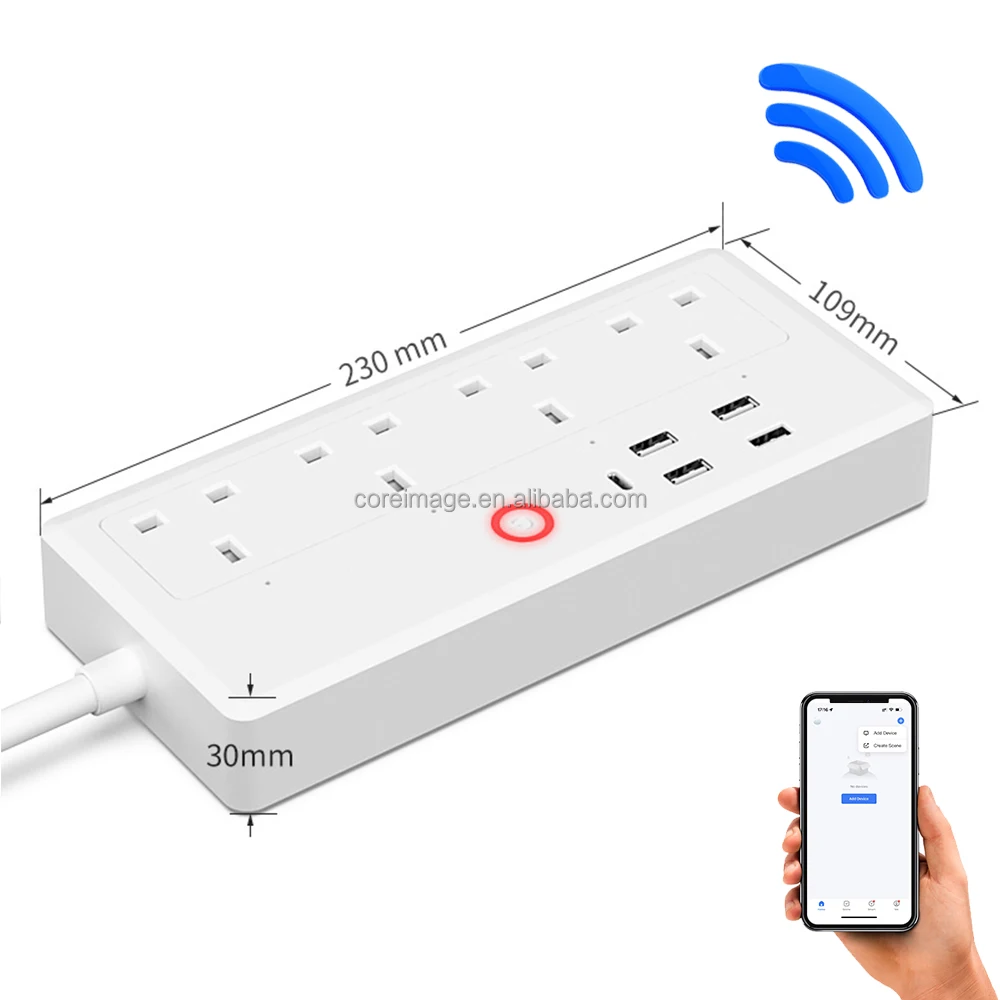 Tuya WiFi Smart UK Power Strip Surge Protector Extension Socket with Alexa Google Home 4 USB ports power cord with timer