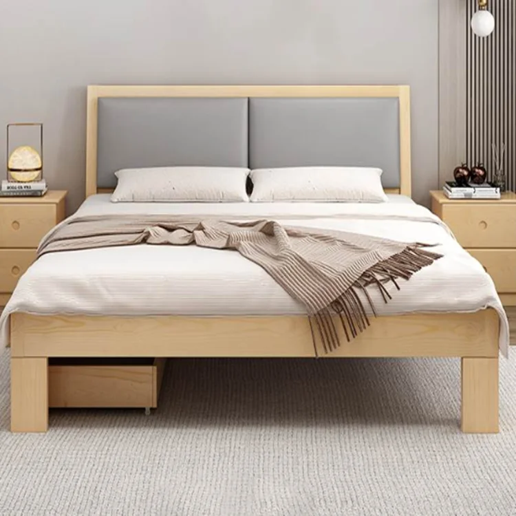 Hot Selling Nordic customized size solid wooden bed storage
