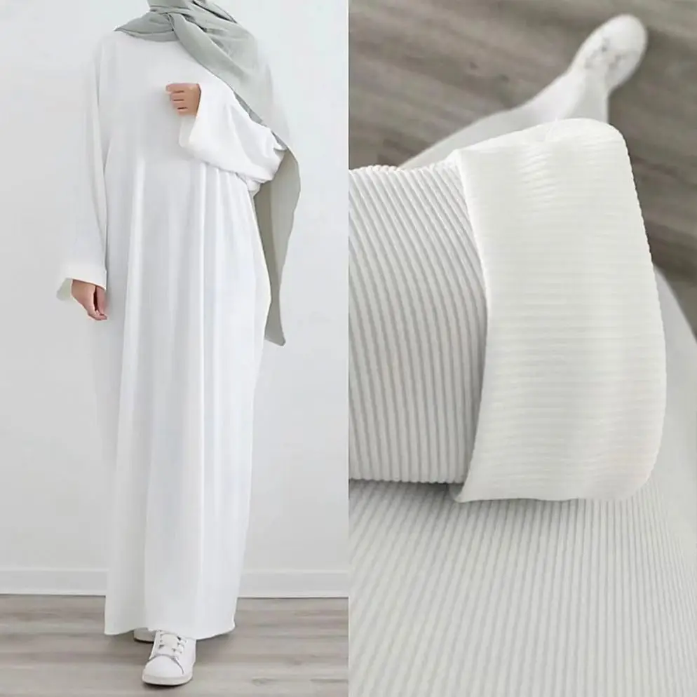 Dubai 2024 Plus Size Modest Eid Ramadan Knitted Turkey Maxi Dress Muslim Fall Winter Ribbed Ladies White Abaya Islamic Clothing