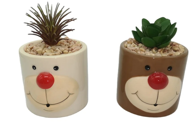 Ceramic mini cartoon succulent pot porcelain flower vase animal plant pots cactus