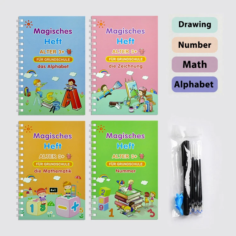 Children Magic Ink Reusable 3D Groove Deutsch German Copybook Calligraphy Book For Beginners