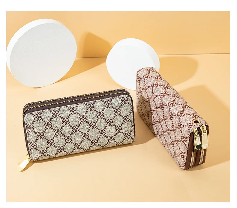 new trend women double zipper PVC long for lady card holder purse luxury designer wallet