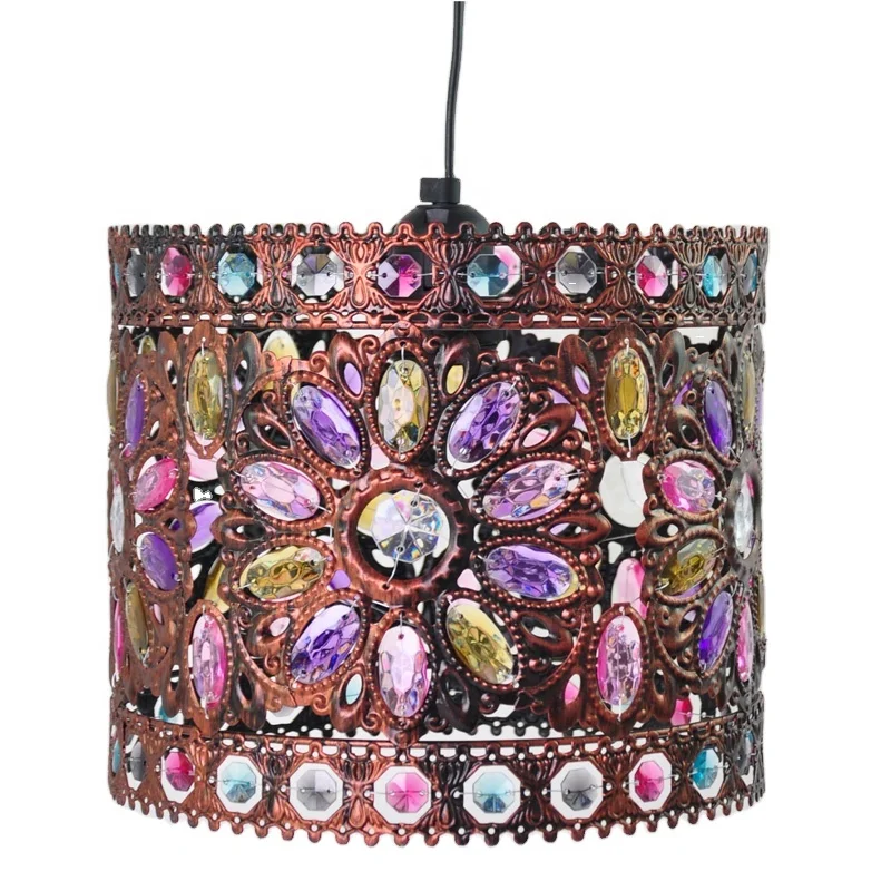 Home decor antique colorful bead drum lampshade