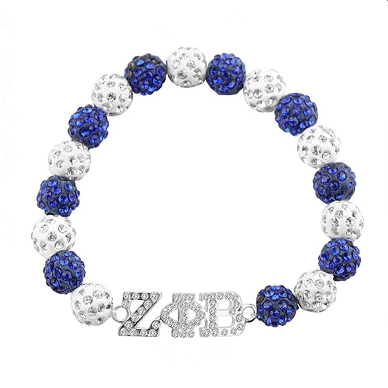 Blue White Rhinestone Beads Handmade Elastic Bracelet ZETA PHI BETA Sorority Charm Bracelet Bangles For Woman Girl