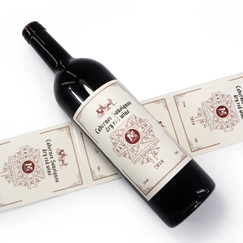 Adhesive Logo Red Wine Bottles Label Sticker packaging Embossed Logo Sticker Printed Self Digital Printing Wine Bottle Label