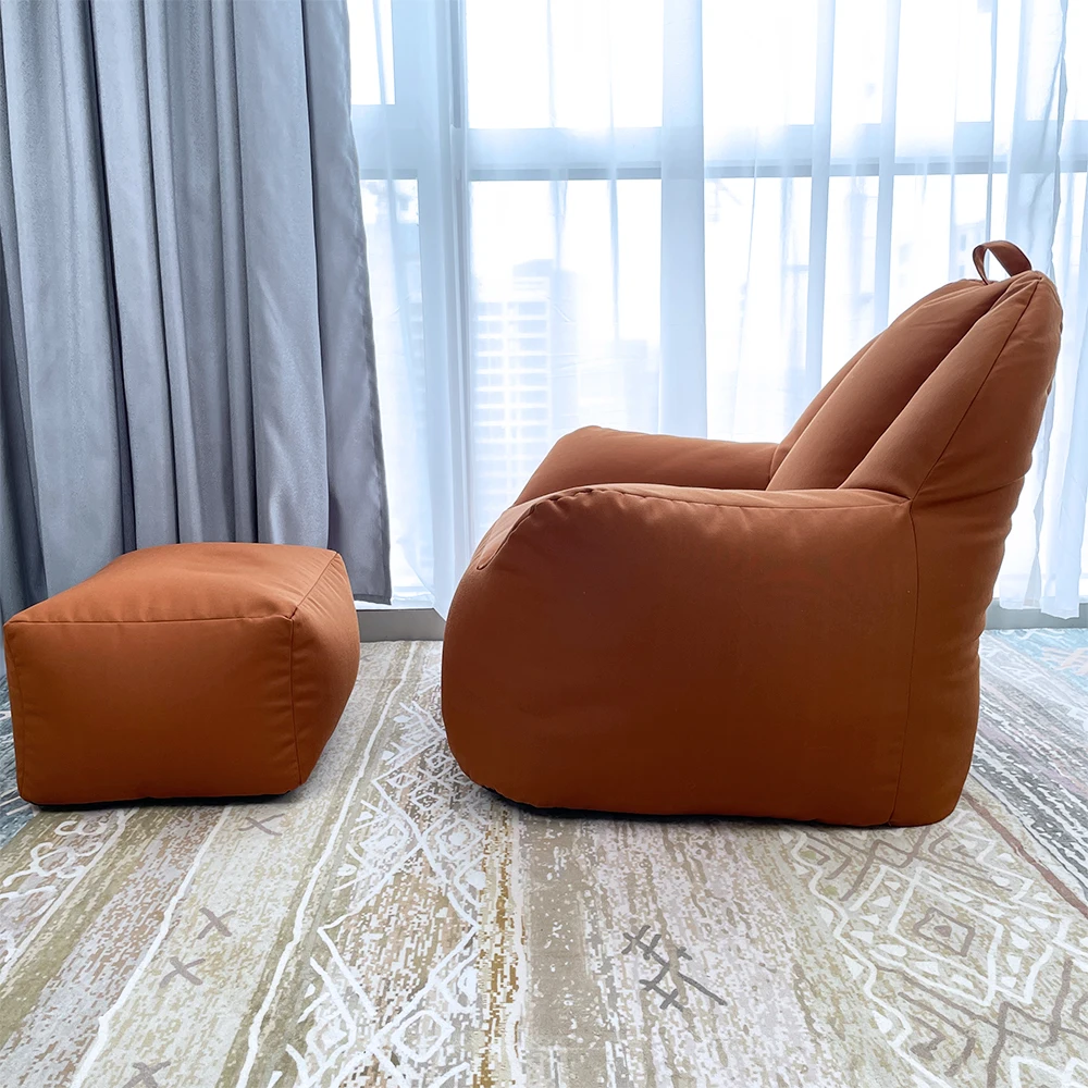 Indoor&Outdoor furniture hot selling soft comfortable Olefin bean bag waterproof fabric lazy sofa with footstool bean bag chair