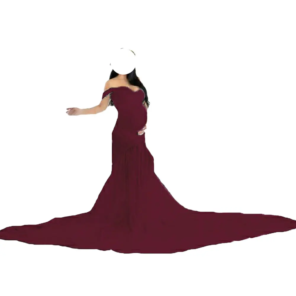 Off Shoulder Solid Color Long Tail Pregnancy  Evening Dress Maternity Dresses Photography