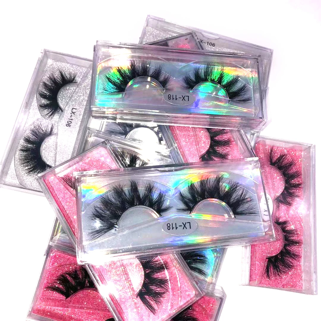 Eco friendly lightweight natural long siberian real mink eyelashes 3d with private label box and tray