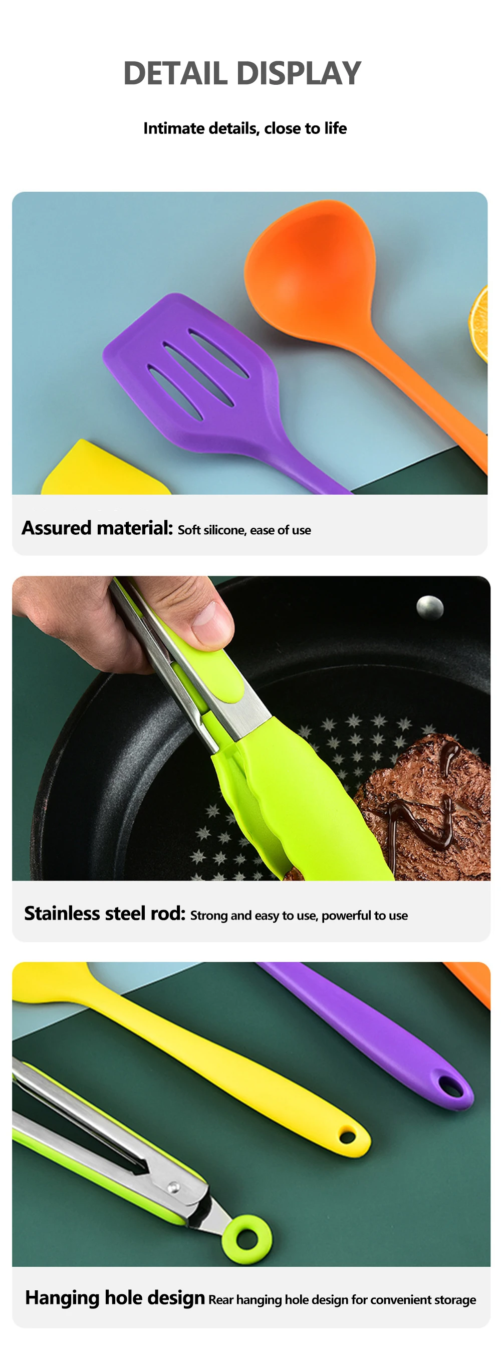 Food Grade Heat Resistant 10 Piece Kitchenware Tool Spoon Whisk Tongs Non-stick Cooking Spatula Silicone Kitchen Utensil Set