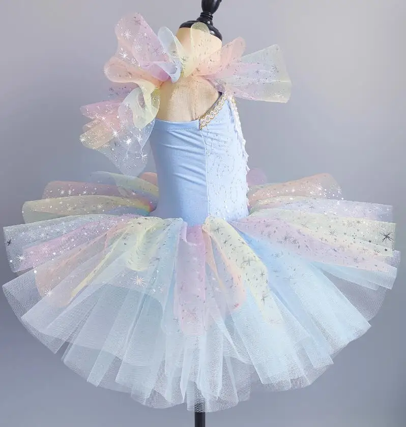 New Design Young Child Professional Ballet Cygnet Dress Tutu Dance Performance Gauze Skirts