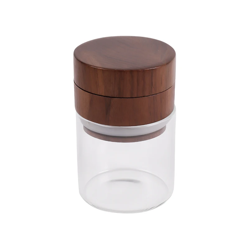 New Design Glass Jar With Wooden Herb Grinder Lid Customization For Grinder And Storage Tobacco