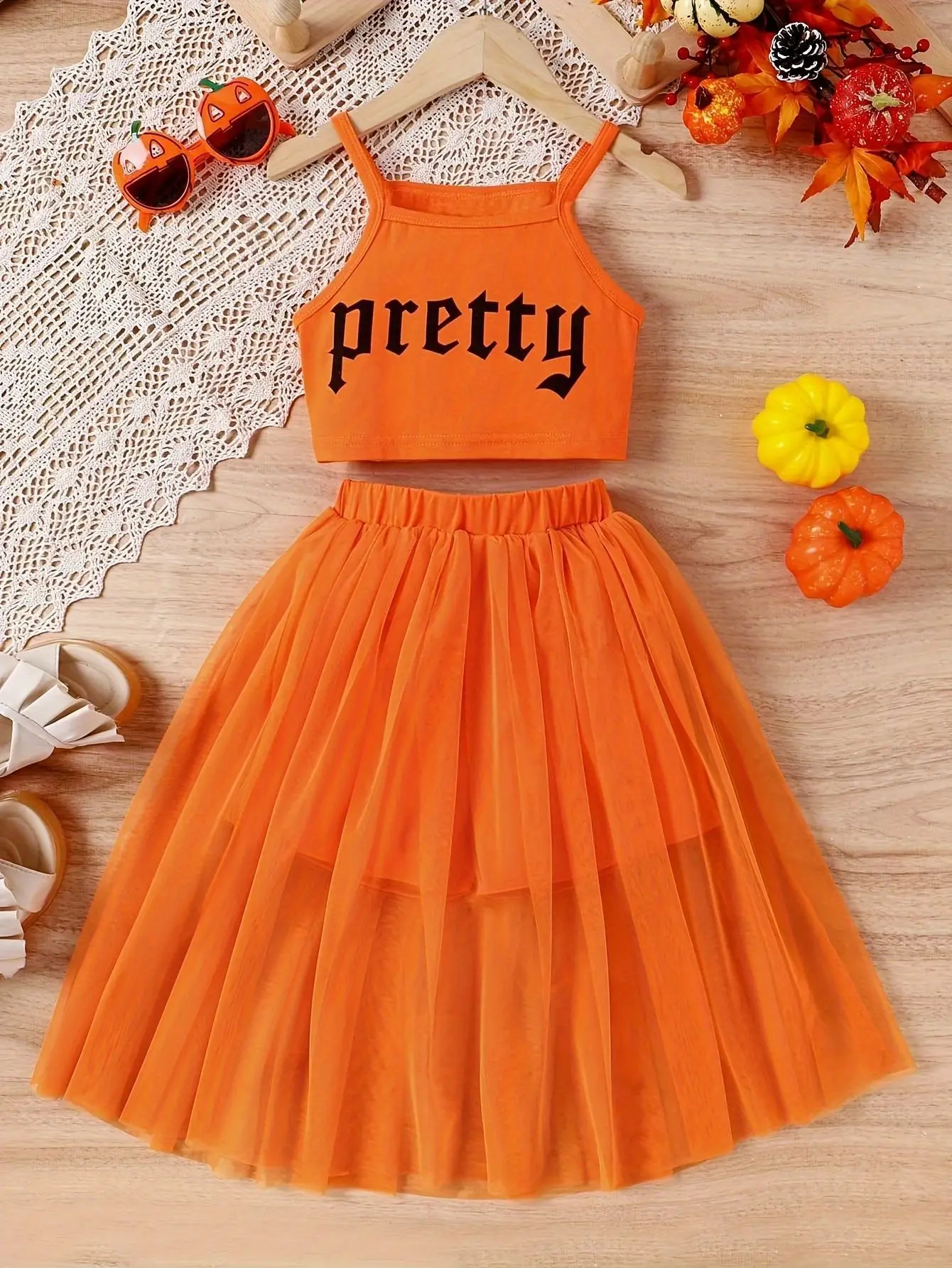 Young Girl Mesh Floral Print Two Pieces Set With Camisole Vest Baby Girls Fashion Dress