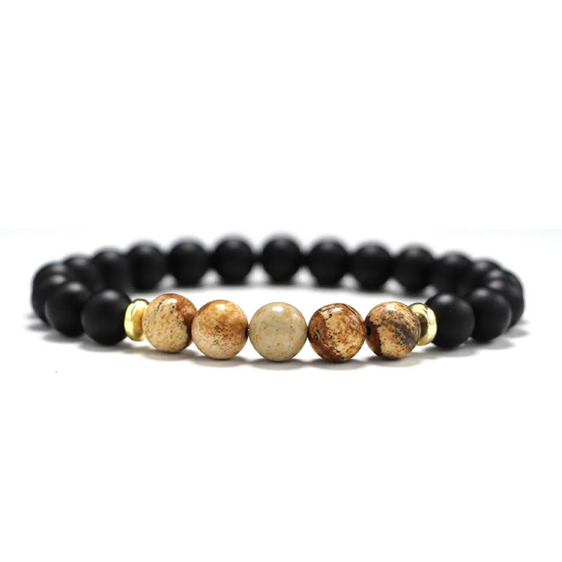 Women Men 8mm Volcanic Lava Black Onyx Stone Elastic Bracelet Tiger Eye Bead Natural Stone Tiger Eye Charm Stretch Bracelet