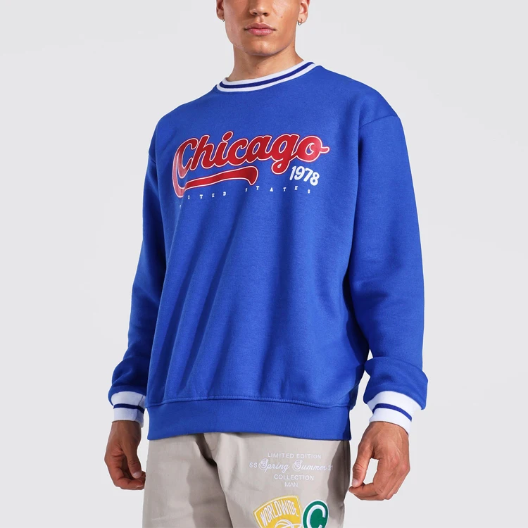 Dec Oem 2021 Boxy Blue Hoodie Custom Print Crew Neck Jumpers Streetwear Baggy University Printed Sweatshirt