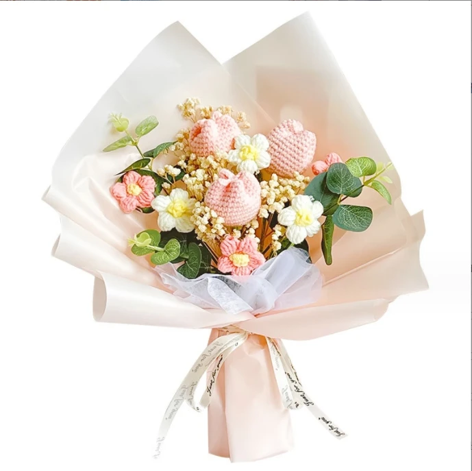 Handmade Yarn Tulip & Rose Bouquet Durable Art Style for Girls Women for Home Decoration Use a GiftWorthy Addition