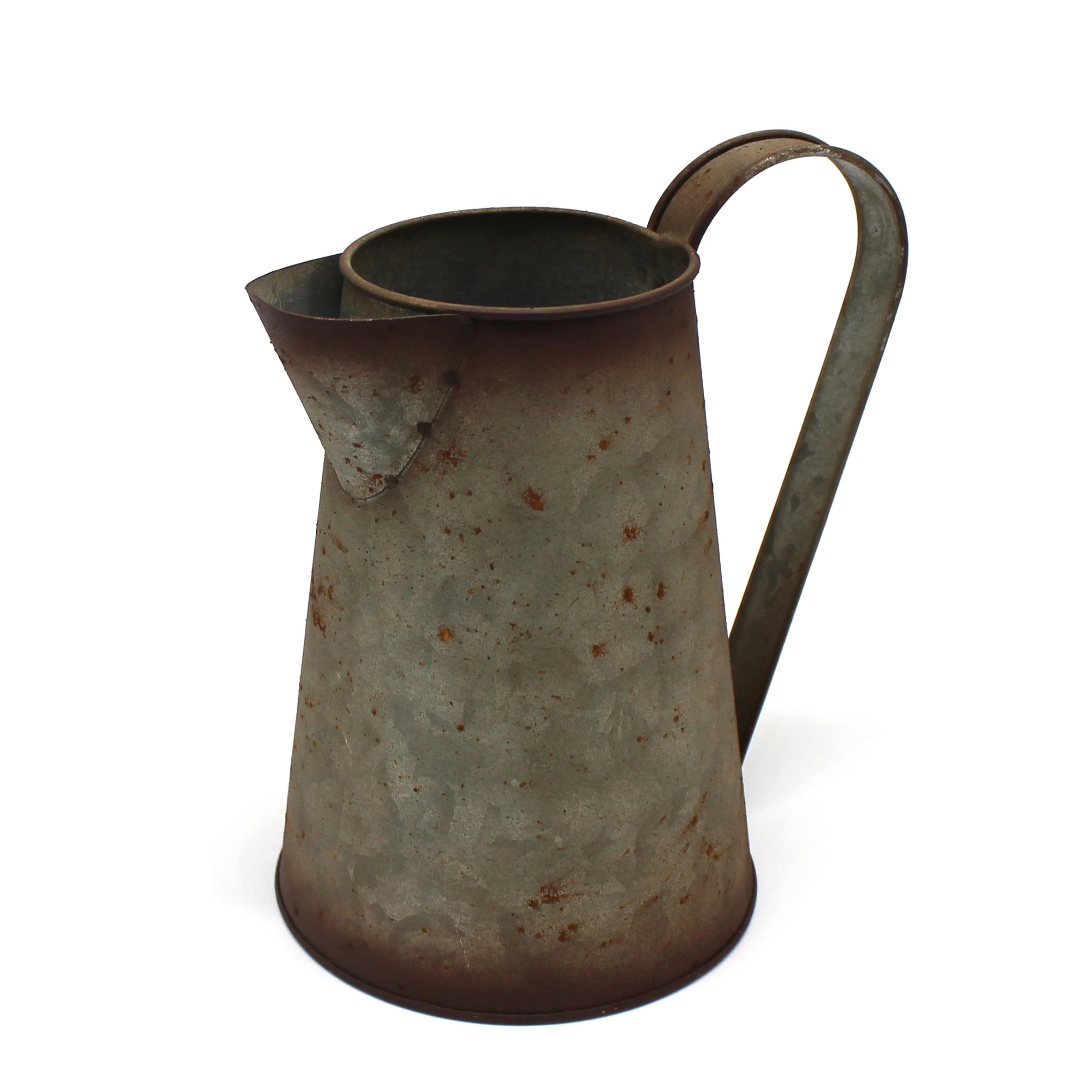 7 Inch Galvanized Metal Milk Pitcher, Old Rustic Primitive Watering Can Jug Vase for Home and Garden Decor
