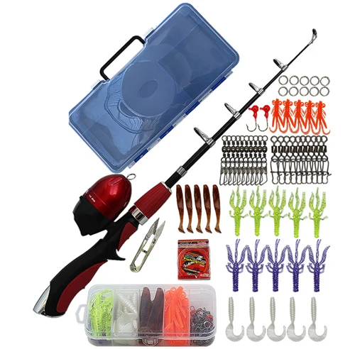 in stock Spinning Telescopic Fishing Rod and Reel Combo Kit Set, with Line Lures Hooks Reel and Carry box