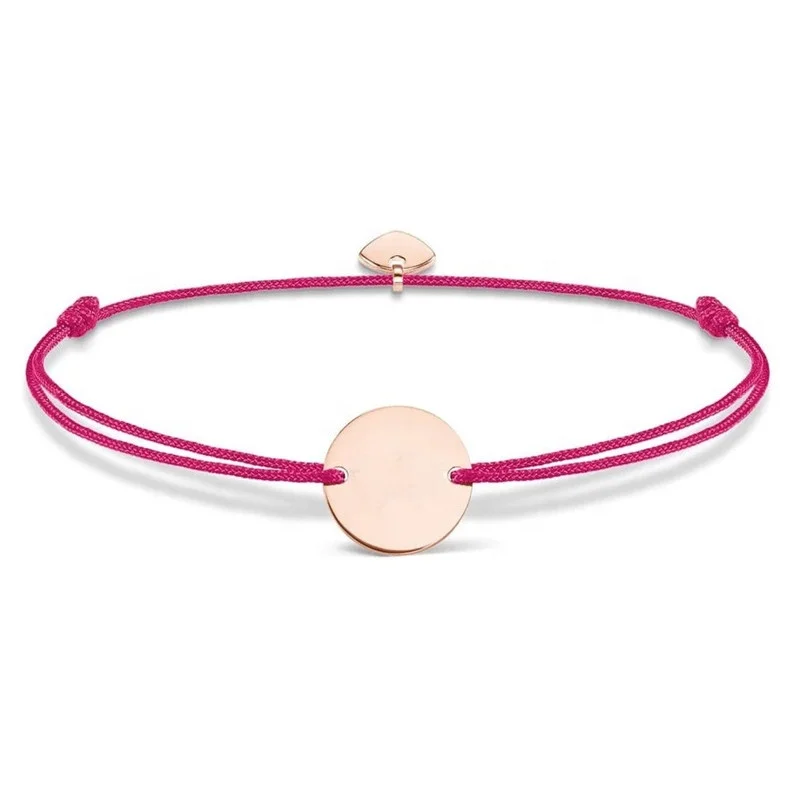 DIY Jewelry Custom Gold Plated Small Disc Logo Engraving Adjustable Multi Color Nylon Rope String Bracelets