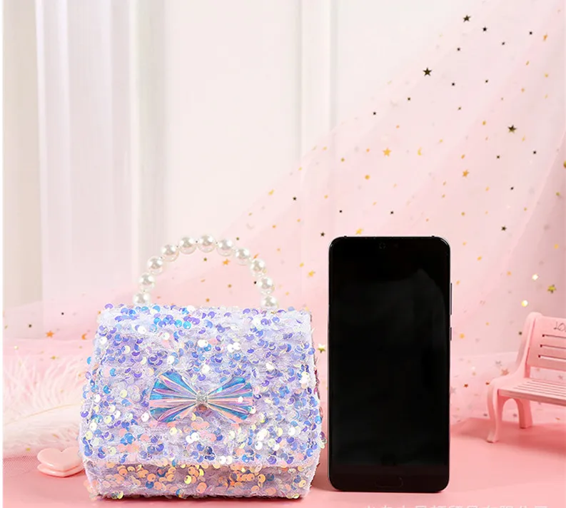 BHY713 cute girls princess 2020 kids purse mini purses and handbags jelly small hand bag sequin bling pearl sling bags