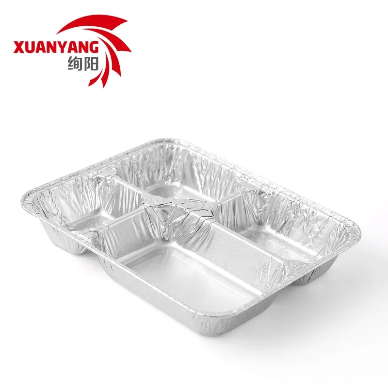
Custom Printing Logo 4 Compartment Aluminum Foil Food Takeaway Container with Paper Lid 