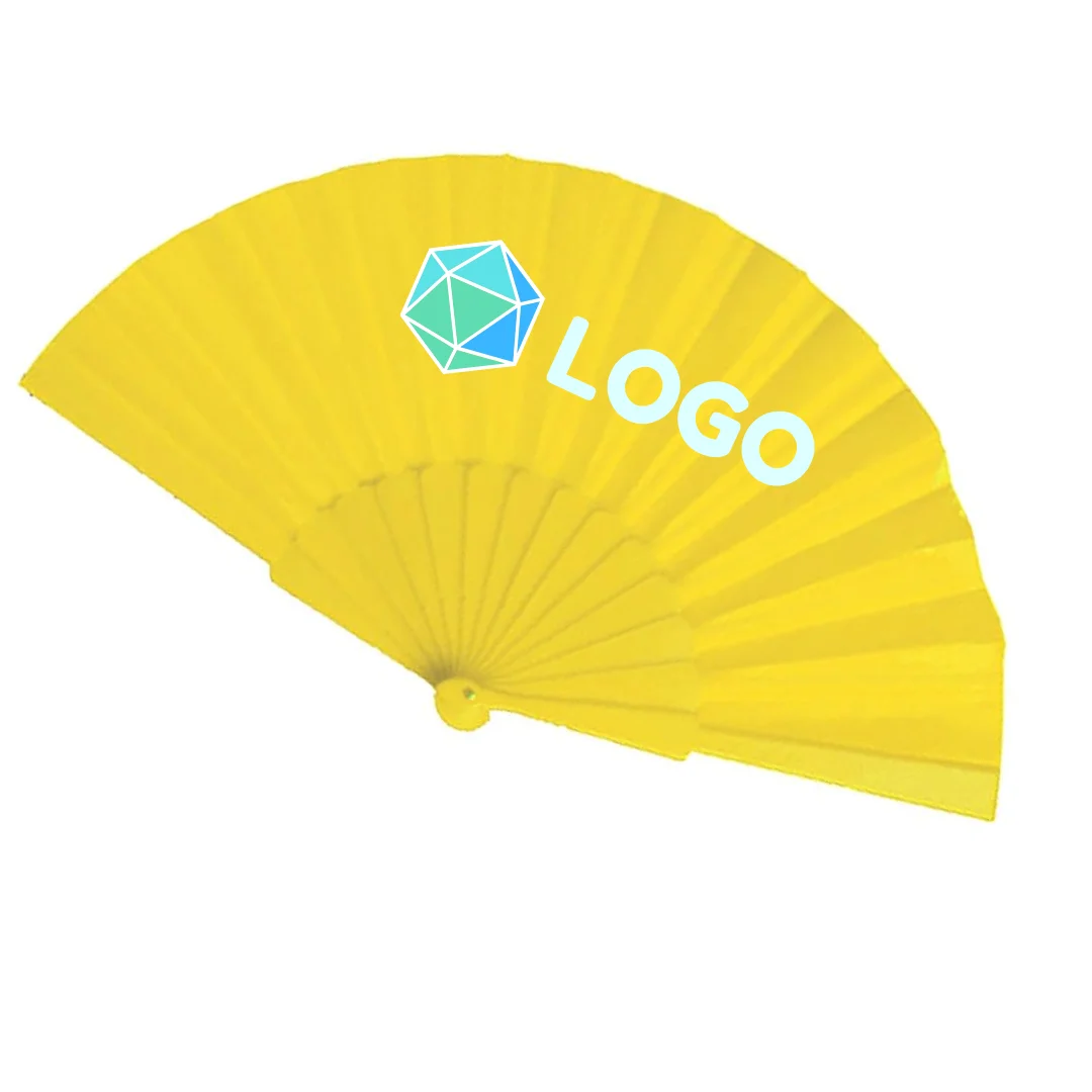 Wholesale advertising custom printed hand held fan plastic nylon bamboo wedding foldable hand fan