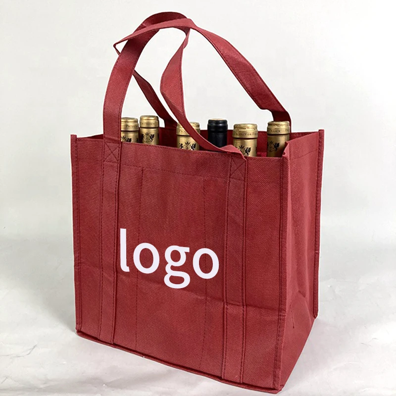 Heavy Duty 6 Bottle Non Woven Wine Bags Exquisite Beer Champagne Double Tote Hand Gift Bag Nonwoven Wine Shopping Bag