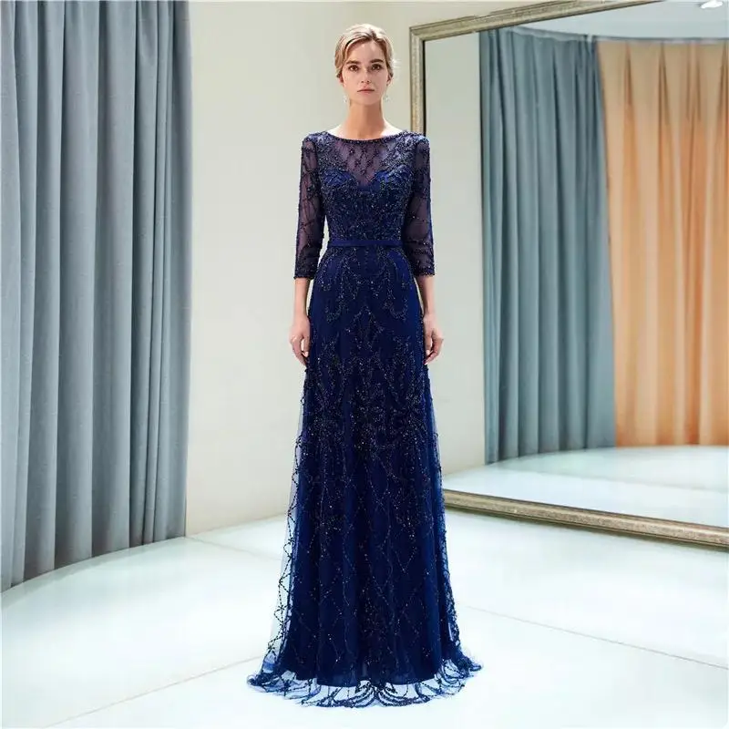 MAE0001 Long Sleeves Luxury Evening Dress Dubai V-Neck Mermaid Evening Formal Gown Heavy Beaded Prom Party Dress