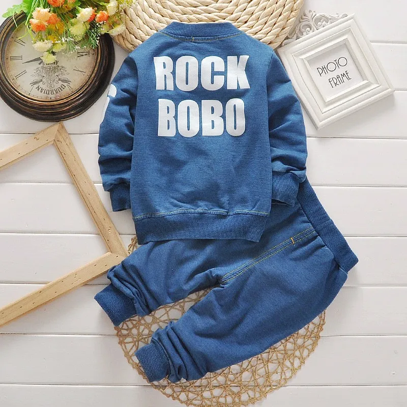 Hot selling 76 long sleeves jeans 2pcs private label boutique kid boy clothing sets