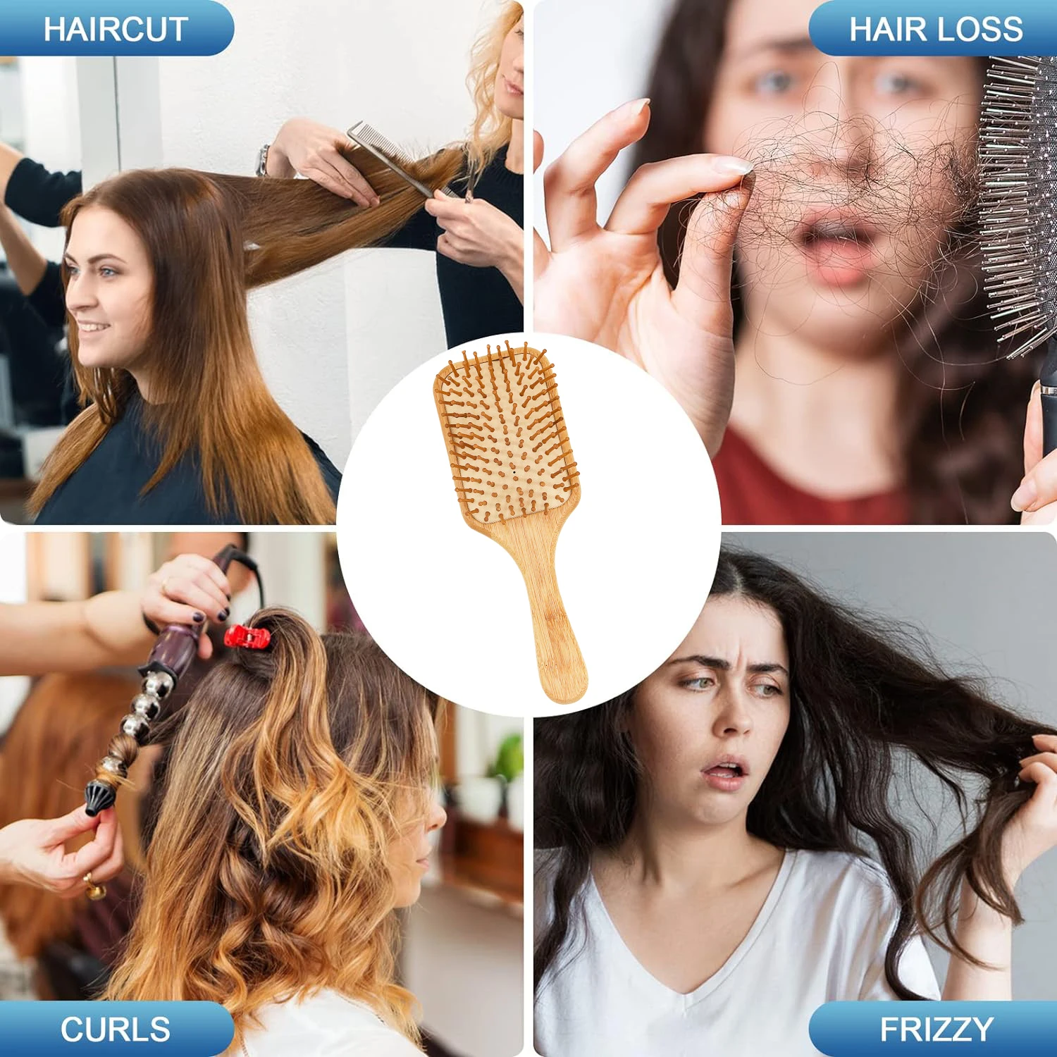 Natural Bamboo Comb Professional Hair Brushes Detangling Brush Scalp Massage Customized High Quality Wood Paddle Hair Brush
