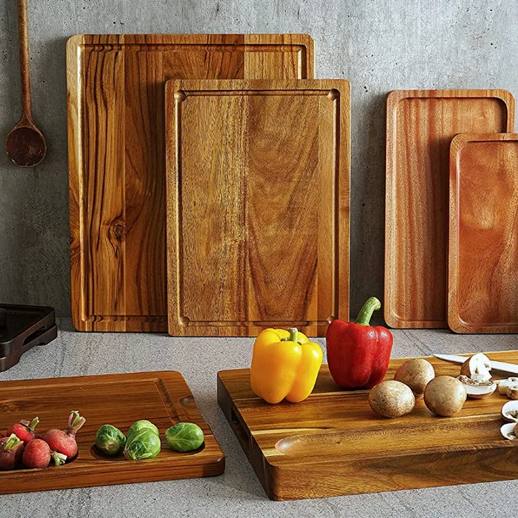 High Quality Custom Rustic Wood Crafts Food Serving Tray Wooden Bamboo Safety Wooden Tray With Handles